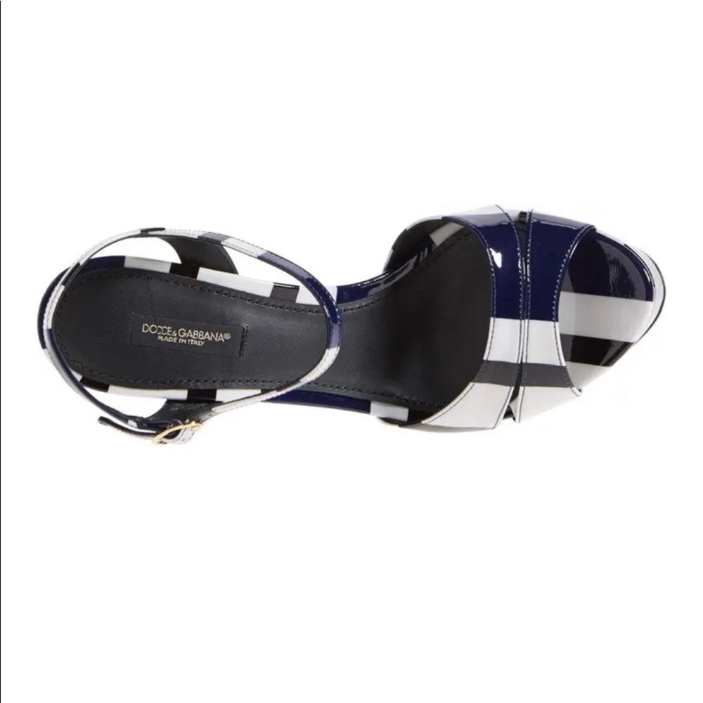 Dolce & Gabbana nautical stripe platform wedge sandal. 4.5 inch heel - Picture 3 of 10